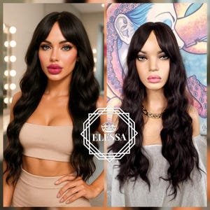 Stunning Deep Dark Brown Long Wavy Wig with Curtain Bangs | Everyday Glam Effortless Elegance | Natural Wig | Daily Fashion Brown Long Wig