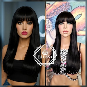 Beautiful Classic Long Straight Hairstyle Black Color Wig with Bangs, Wigs, Natural Wigs, Black Long Wig, Fashion Wig, Scene Wig, Gothic Wig