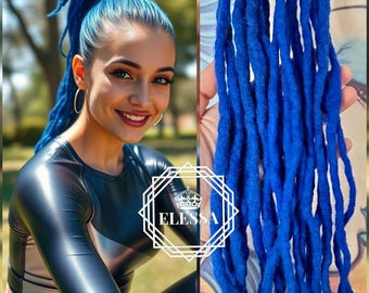 Amazing Long Handmade Ponytail with Irish Wool Dreadlocks Royal Blue Color with Elastic, Rasta Ponytail, Irish Handmade Dreads, Boho Dreads