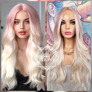 Wonderful Long Wavy Hairstyle Gradient Effect - Milky Light Pink / Milky Blonde Fashion Wig, Wigs, Fantasy Wig,Kawaii Pastel Wig, Gothic Wig