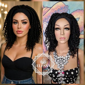 Unique Medium Trendy Wig Headband with Cute Dreadlocks / Rasta Intensive Black Color Curls Finish Style , Black Dreadlock Wig, Rasta Wig