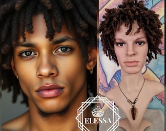 Amazing Short Mens Wig with Dreadlocks Ombre Color - Black / Chocolate Brown Mix with Afro / Curly Bangs, Hip Hop Wig, Bouncing Dreadlocks