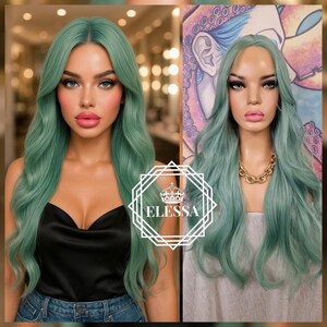 Fairy Magic Fantasy Lace Front Wig – Long, Curly, in Light Pastel Mint Green, Show Rave, Drag Queen, Mermaid Princess, Kawaii, Lolita, Goth