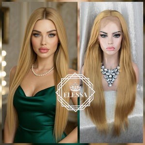 Lace Front LUXURY Long Natural Blonde / Honey Blonde Human Hair Blend Lace Front Wig, Wig, Long Daily Fashion Wig, Natural Wig , Pastel Wig