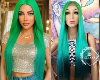 Lace Front LUXURY Long Aqua - Green / Blue / Teal Ombre Wig, Wigs, Wigs, Unicorn, Princess , Mermaid, Drag Queen, Cosplay, Pastel, Fairy