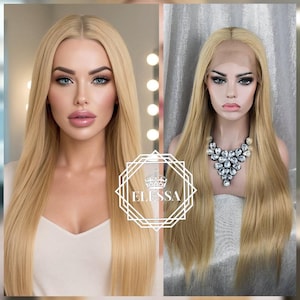 Charmant Natural Model Long Straight Lace Front LUXURY Wig Sand Blonde Color Human Hair Blend, Wigs, High-Quality Wig, Blonde Natural Wig