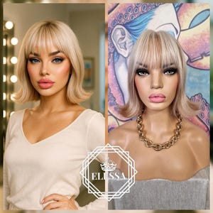 Chic Vintage / Retro Hairstyle Medium Charming Mixed Natural Light Blonde and Dark Blonde Color Wig with Bangs,Beauty Wig, Blonde Pin Up Wig