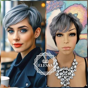Short Sexy Ombre - Black and Light Pastel Blue Color Wig with Bangs, Wigs, Short Pixie Hairstyle Wig, Unisex Wig, Emo Wig, Punk Wig, Gothic