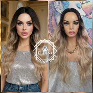 Lace Front LUXURY Long Curly Ombre - Dark Brown #4 / Natural Blonde Mixed Color Wig, Wigs, Natural Long Wig, Lace Front Ombre Wig