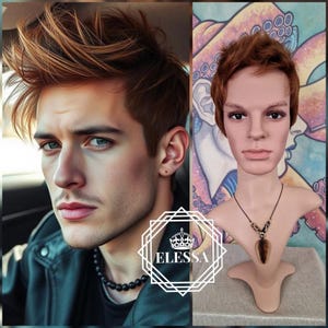 Modern Fashion Straight Short Hairstyle Bronze Light Brown Color Wig for Men, Wigs, Wig for Men, Wig for Boy, Natural Short Wig , Punk Wig