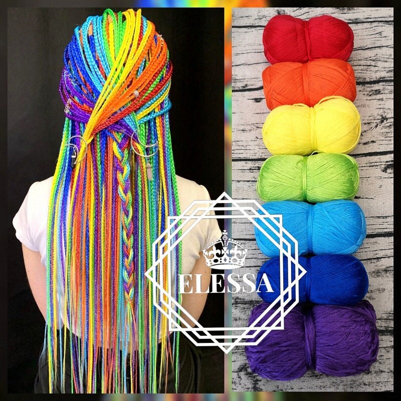 SET of Brazilian Yarn for Braids High-quality Acrylic Wool for Hair Jumbo  Braids, Senegalese Twist, Wraps Natural Knitting Hair Rainbow Yarn 