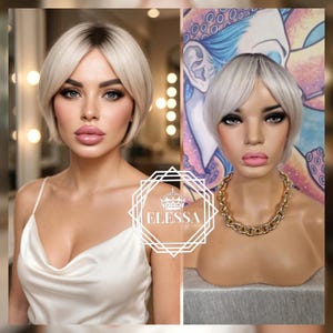 Amazing Daily Fashion Hairstyle Short Pixie Ombre - Black Root and Milky Light Blonde Color Wig for Women, Pixie Blonde Wig,Fashion Cute Wig