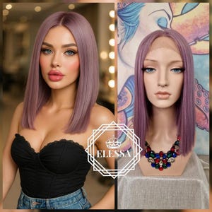Amazing Medium Bob Straight Hairstyle Ash Dark Roses Color Wig, Wigs, Purple Ash Roses Wig, Scene Wig , Kawaii , Mermaid , Lolita , Fashion