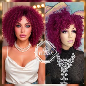 Sexy Medium Curly / Kinky Fuchsia Color Wig, Wigs, Afro Curly Hairstyle Wig, Scene Wigs, Kawaii, Cosplay, Anime, Gothic Drag Queen Princess