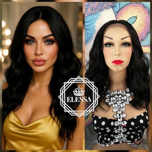 Lace Front LUXURY Medium Curly / Wave Hairstyle Natural Black Color Wig, Wigs, Natural Wigs,  Black Lace Wig, Soft Hair,  Fashion Retro Wig