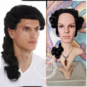Retro Chic Royal Curly Hairstyle Wig Baron/ Dandy /Count / Judge / Actor / Performance / Musical Black Hair Color Mens Wig, Rococo Colonial