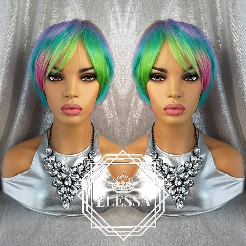Festival Party Short Rainbow Wig Colorful Wig Halloween Wig Etsy