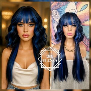 Fantasy Fairy Cosplay Wig Sweet Lolita Gradient Effect - Indigo Dark Blue / Light Blue Frizzy with Bangs, Anime Manga Wig, Emo Wig, Kawaii