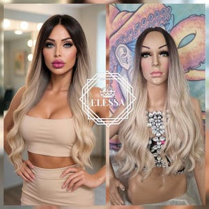 Amazing Casual Long Wavy Hairstyle Ombre - Natural Brown Root and Light Blonde Color Wig for Women, Natural Ladies Wigs, Wavy Long Ombre Wig
