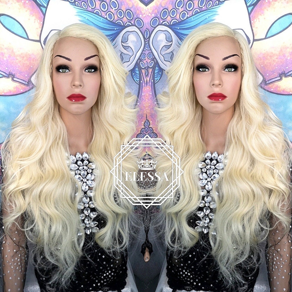 Long Curly / Wavy Natural Blonde Color Wig, Wigs, Wig with Side Bangs, Human Hair Look Wig, Heat Resistant Wigs ,Realistic Wig,Daily Fashion