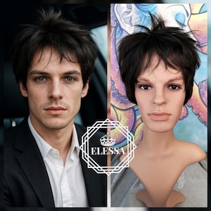 Short Natural Dark Brown Wig, Wigs, Wig for Men, Wig for Boy, Short Fashion Wig, Costume Wig, Punk, Emo, Gothic, Cosplay, Lord Synthetic Wig