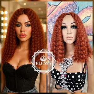 Amazing Medium Retro Wavy Hairstyle Brick Brown Color Daily Wig, Wigs, Natural Wig, Chemo Wig, Wig for Women, Wig for Everyday Wear