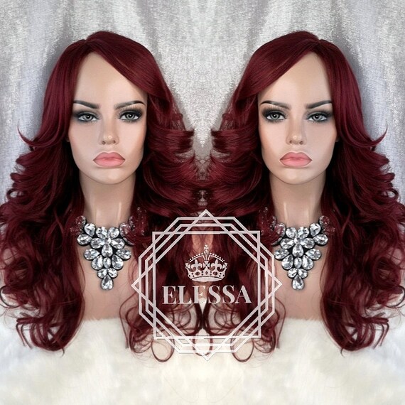 Long Curly Dark Red Wig Wigs Burgundy Red Long Wig With Side Etsy