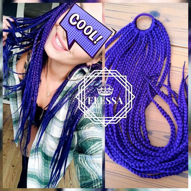 Synthetic Ponytail Long Exotic Ponytail with Handmade Knitted Braids Purple Color with Elastic Hair Extensions Festival Accessories
