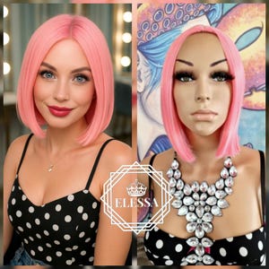 Cute Medium Straight Bob Haircut Light Pink Color Wig, Wigs, Pink Wigs, Harajuki Wig, Anime Wig, Kawaii Wig, Pastel Wig, Lolita Wig, Fairy