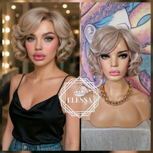 Lovely Casual Retro Vintage Style Womens Short Curly Wig in Mix - Natural Light Blonde / Milky White Blonde Color with Bangs, Natural Wigs