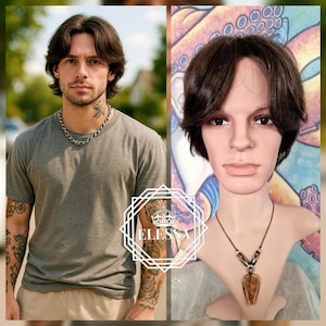 Hyper-Modern Urban Style Haircut with a Casual Street Trend in Natural Brown– Mens Wig with Bangs, Football Star Look, Metal, Punk, Hip Hop