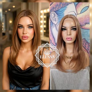 Elegant Stylish Medium Lace Front Vintage Hairstyle Golden Blonde Mixed Color Wig with Curtain Hair Bangs, Lace Retro Wig,Fashion Blonde Wig