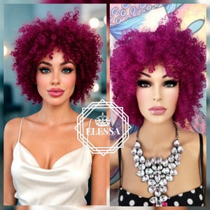 Sexy Medium Curly / Kinky Fuchsia Color Wig, Wigs, Afro Curly Hairstyle Wig, Scene Wigs, Kawaii, Cosplay, Fairy , Gothic Drag Queen Princess