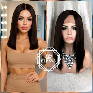 Lace Front LUXURY Medium Bob Hairstyle - Dark Brown #2 Hair Color , Wigs, Everyday Wig, High Quality Hair, Bob Hairstyle Wig, Styled Wig