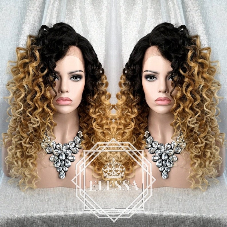 Lace Front Luxury Wig Human Hair Blend Wigs Curly Kinky Long Etsy