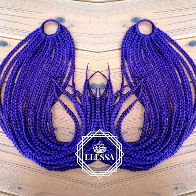 Synthetic Ponytail Long Exotic Ponytail with Handmade Knitted Braids Purple Color with Elastic Hair Extensions Festival Accessories