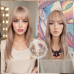 Amazing Daily Fashion Straight Hairstyle Medium Mix - Ash Blonde / Light Milky Brown Color Wig with Bangs Zig Zag Scalp, Natural Daily Wig