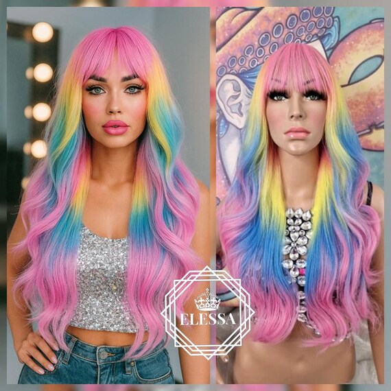 Fairytale Beautiful Long Wig Color Gradient Rainbow