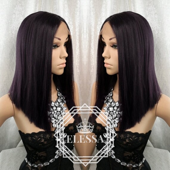 Lace Front Deep Purple Wig Wigs Dark Purple Lace Medium Etsy