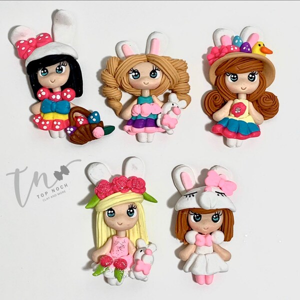 Easter girls,  Clay For Bows, Bows Centers, Flat Back Clay, Bow Making Supplies, Clay Charm for Hair Bows, polymer clay center