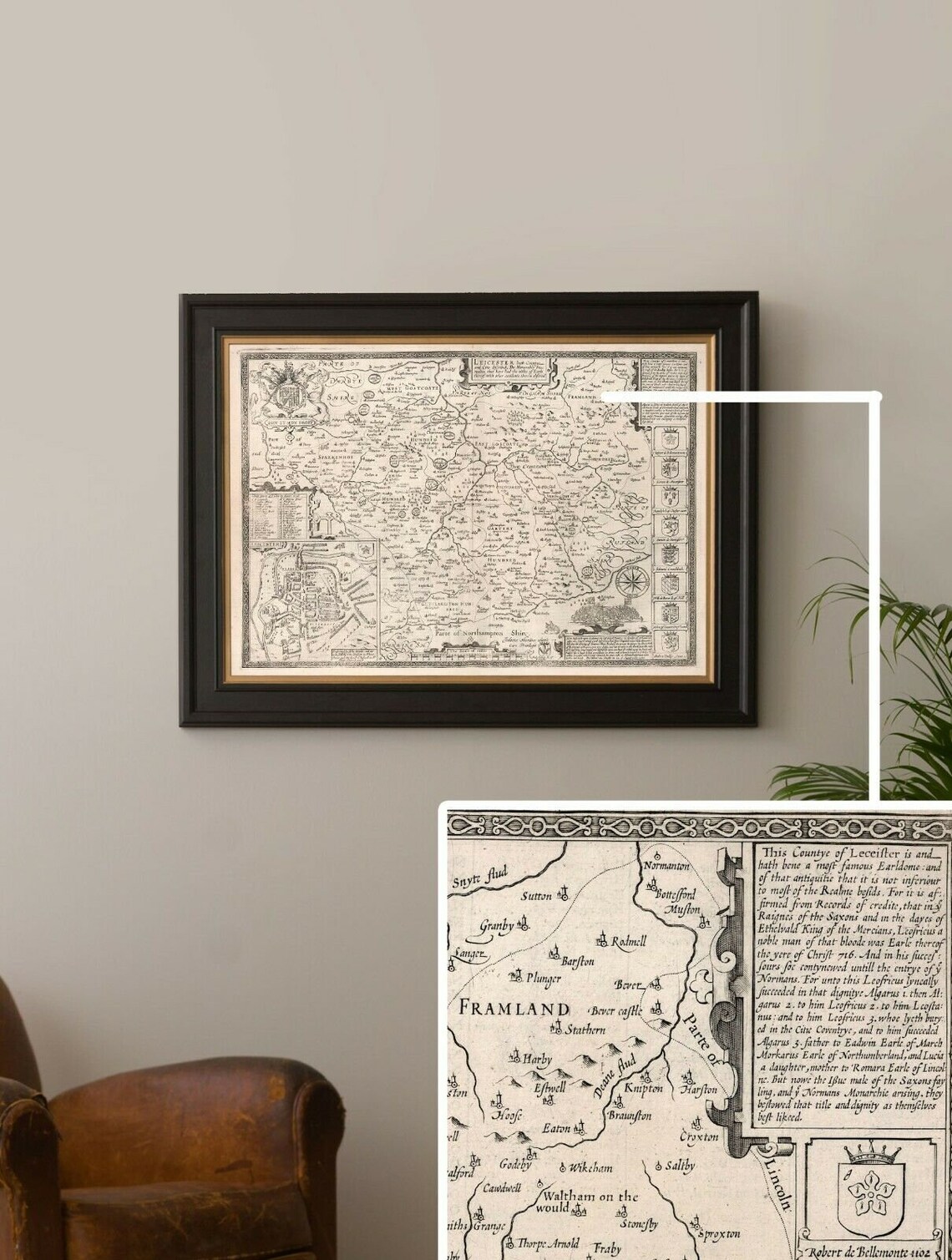 Premium Antique Map Wooden Framed Print 1830