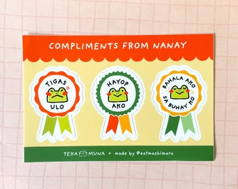 Elogios de Nanay - Hoja de pegatina filipina - Tagalog, Divertido juego de pegatinas de regalo