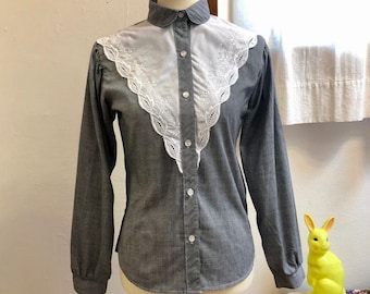 Vintage Black and White Gingham Western Top