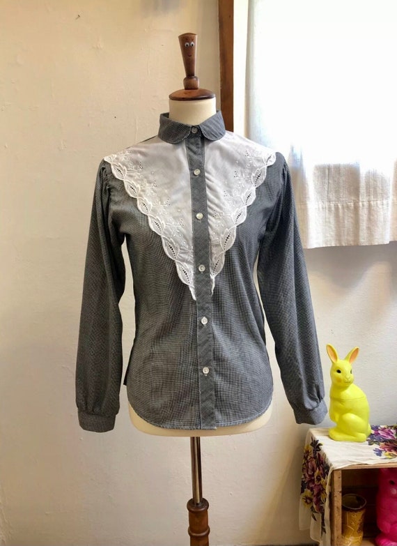 Vintage Black and White Gingham Western Top - image 1