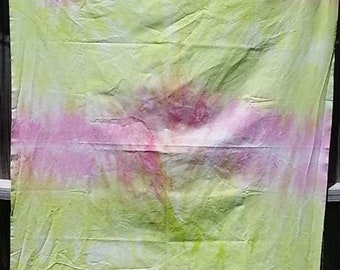 Hand Dyed Fabric- OOAK- 1 yard Light Green/Pink (Inv 11007)