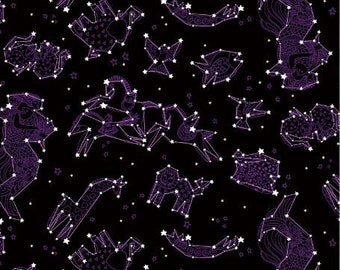 Black Zodiac- Celestial Magic by Laurel Burch Collection From Clothworks- Continuous Yardage (Inv #63168)