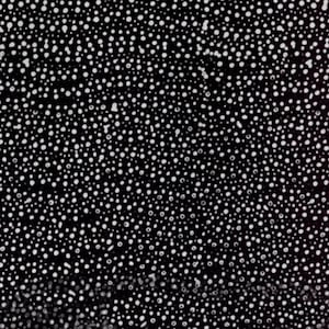 May include: A black background with a white polka dot pattern. The dots are of varying sizes and are randomly distributed.