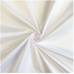 May include: White fabric with a smooth, silky texture. The fabric is folded and draped, creating a soft, flowing look.