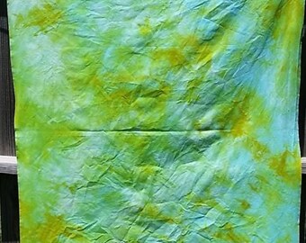 Hand Dyed Fabric- OOAK- 1 yard Green/Turquoise (Inv 11004)