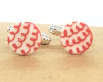 Red round cuff links uk, ceramic handmade cuff links, gift for dad, silver over copper backs, Xmas present for him